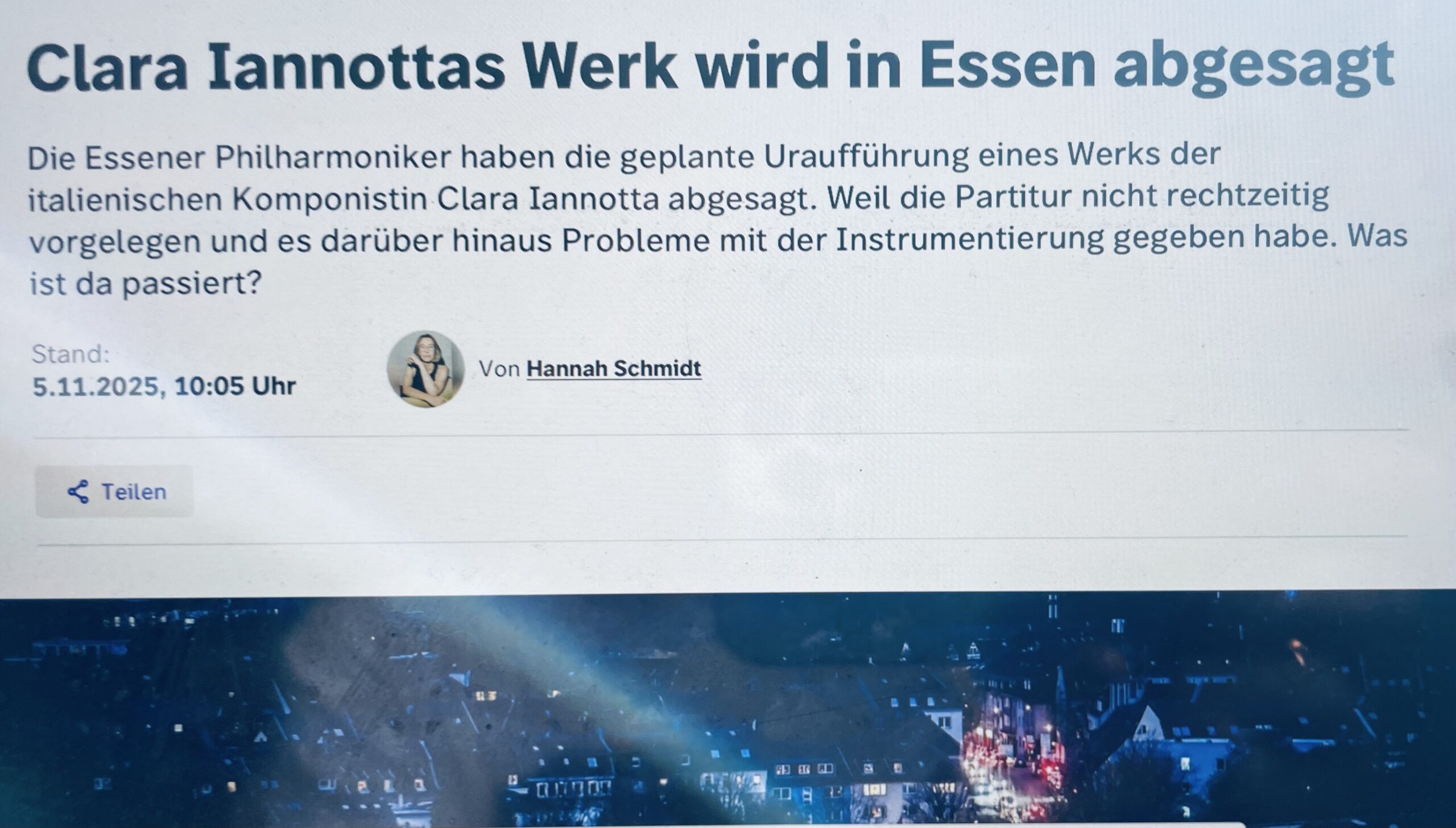 Clara Iannottas Werk wird in Essen abgesagt